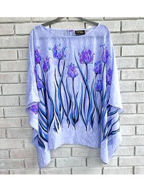 Bob Mackie Lavender & Blue Floral Tulip Poncho Tunic